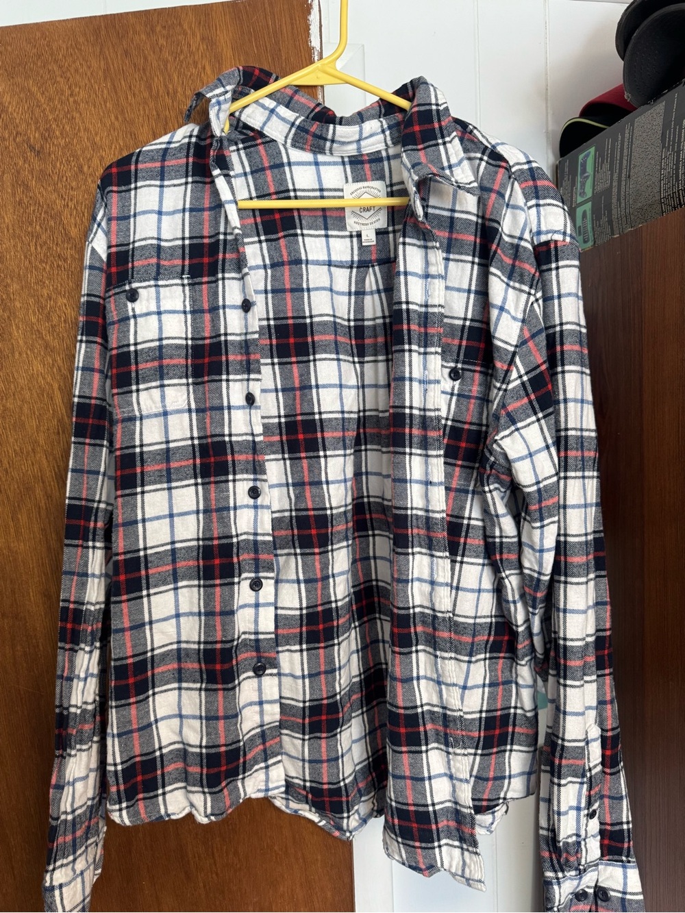 True Craft White Plaid Shirt with Navy & Red Accents